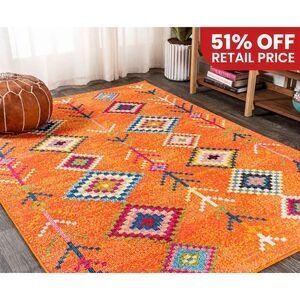 Brand New JONATHAN Y Moroccan Hype Area Rug – Orange/Multi, 4' × 6'